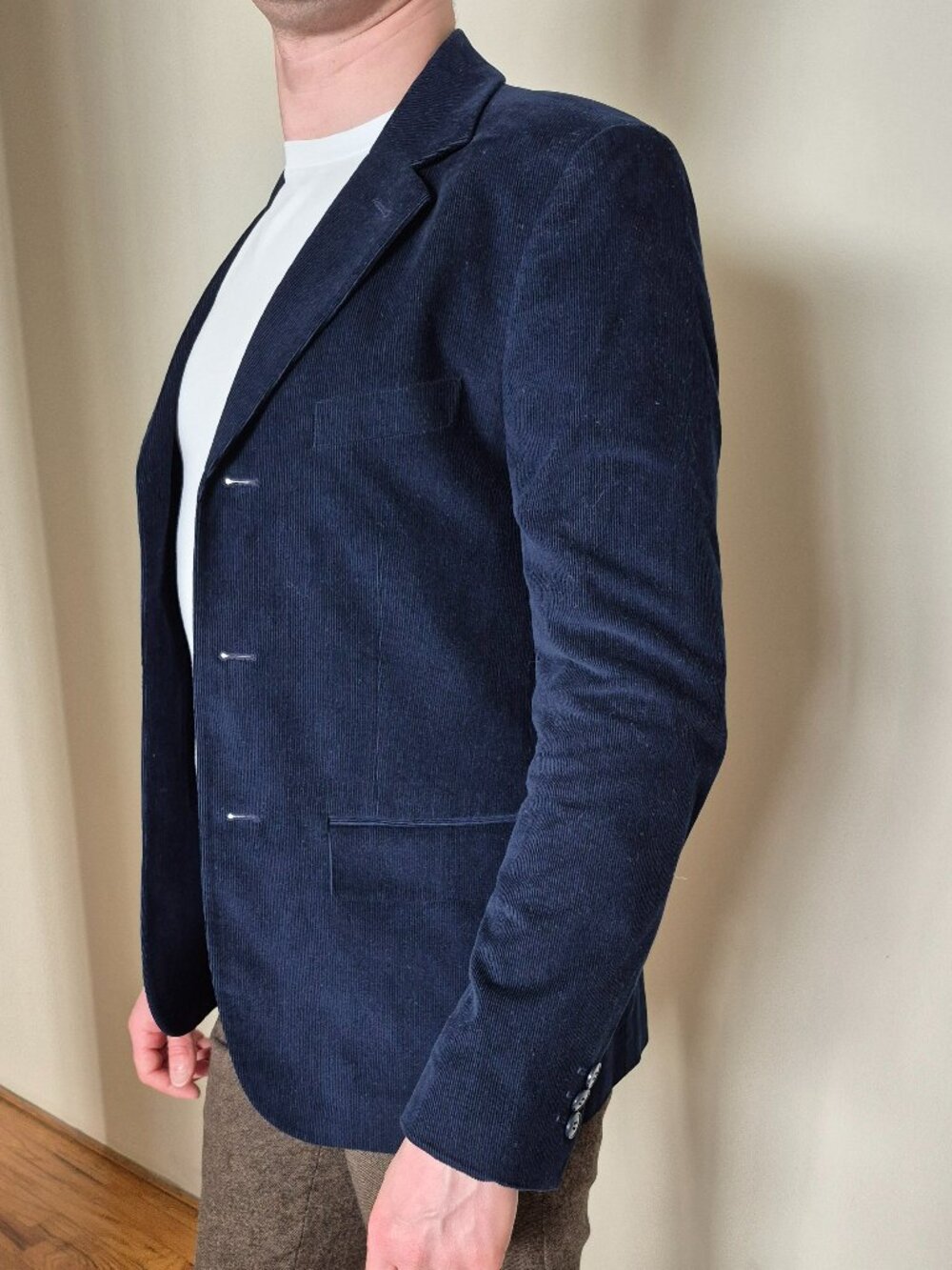 Agnes B. Homme Paris Navy Corduroy Blazer